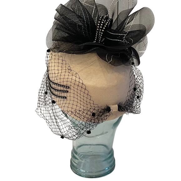 Vintage Don Anderson for Trio Accessories Ivory Wool Hat, Veil, Rhinestone, Bow main image 4